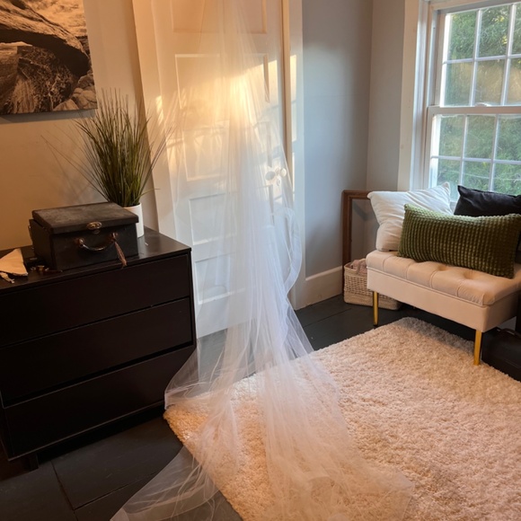 118” horsehair trim Crinoline edge veil with blusher in white main image 12